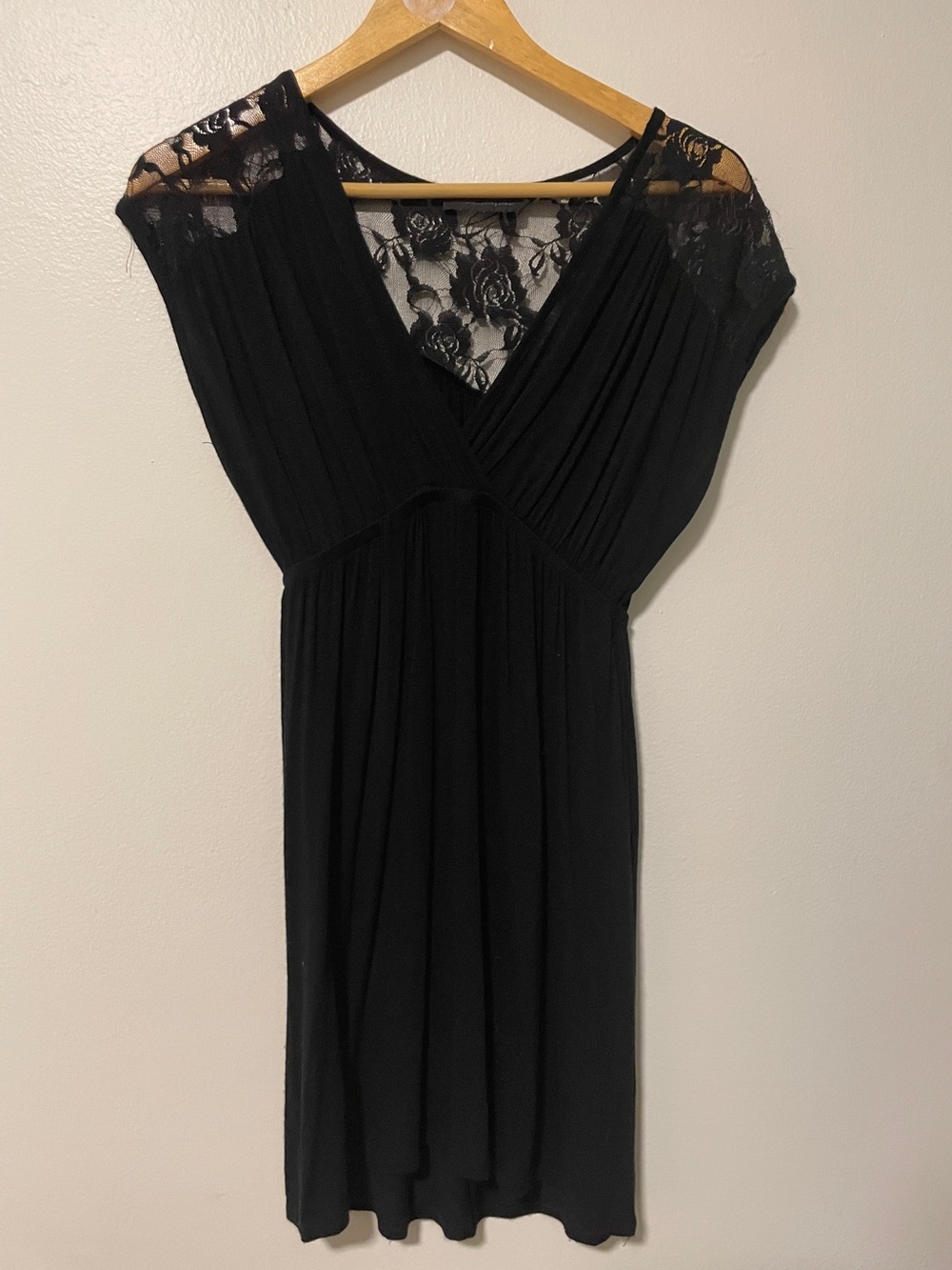 Sleeveless Black Dress Lace Yoke Little Black Dress V-Neck Empire Elastic Waist